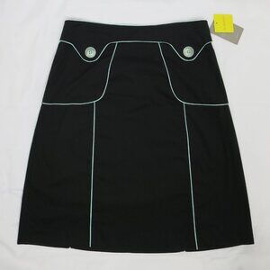 Anthropologie Jill Michelle Black Button Skirt with Blue Piping 8 Cotton Lycra